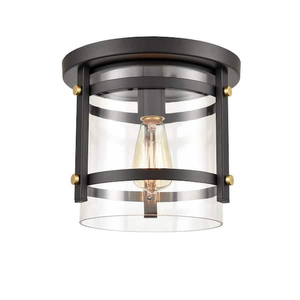 CLAXY 9.8 in. 1-Light Fixture Black Finish Modern Flush Mount with Clear Glass Shade 1-Pack