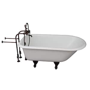 4.5 ft. Cast Iron Ball and Claw Fett Roll Top Tub in White with Oil Rubbed Bronze Accessories