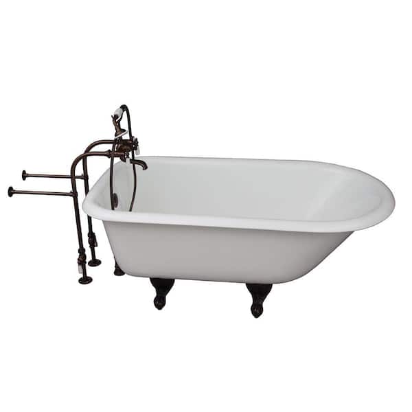 Barclay Products 4.5 ft. Cast Iron Ball and Claw Fett Roll Top Tub in White with Oil Rubbed Bronze Accessories
