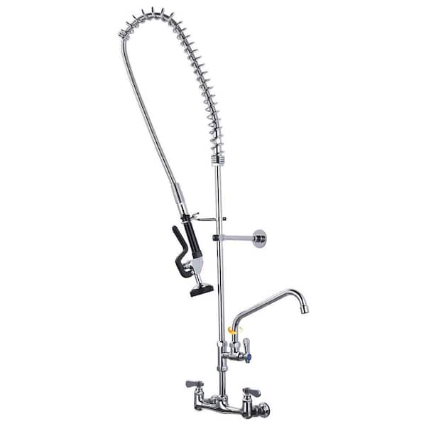 47 in. Wall mounted faucet Triple Handle Pull Down Sprayer 360 Degree Spout Swivel Kitchen Faucet in Polished Chrome