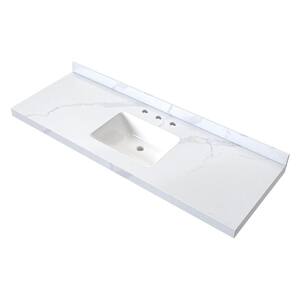 61 in. W x 22 in. D Engineered Composite White Rectangular Single Sink Bathroom Vanity Top in Light Gray With Backsplash