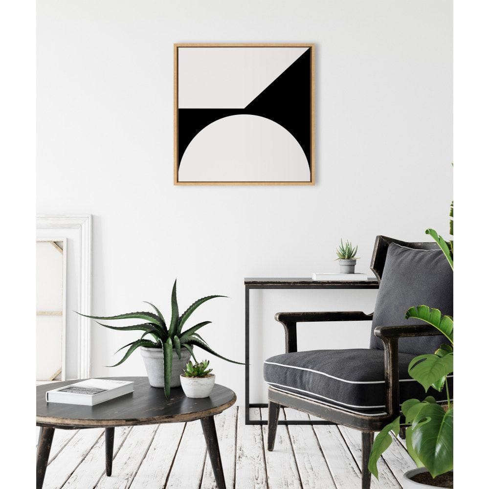 22'' Black and White Abstract Canvas Print with Natural Frame