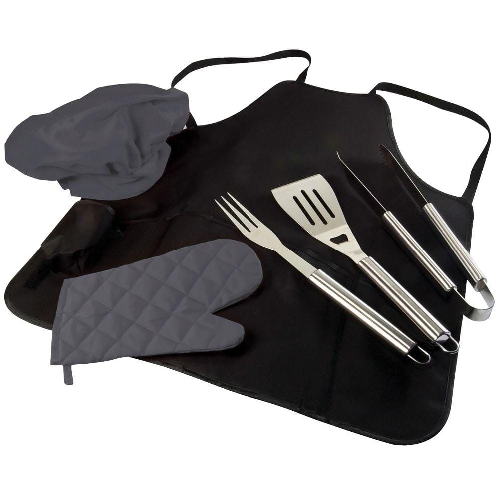 Picnic Time BBQ Apron Tote with Tools, Mitt and Chef's Hat: Durable PVC, Kitchen Textile Set, Air Dry Care
