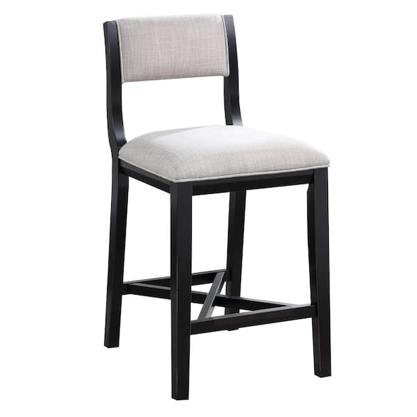 American Woodcrafters Barcelona 26 in. Midnight Black High Back Wood Bar Stool with Fabric Seat