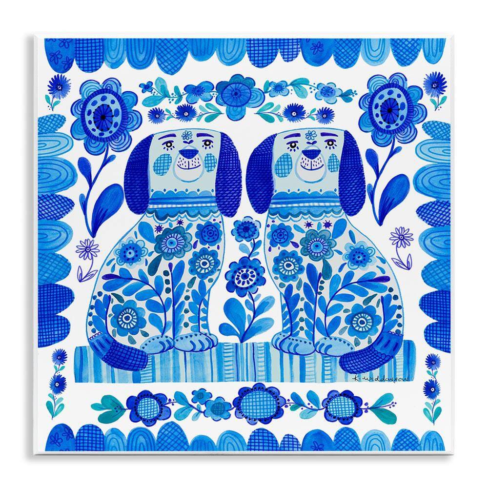 Blue Folk Style Puppies by Kay Widdowson Unframed Animal Graphic Art Print 12 in. x 2 in. price history on PriceWatchPro