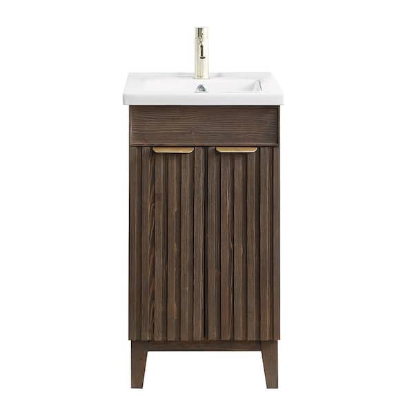Palos 18.1 in.W x 18.1 in.D x 34.8 in.H Single Sink Bath Vanity in Antique Brown with White Ceramic Basin Top