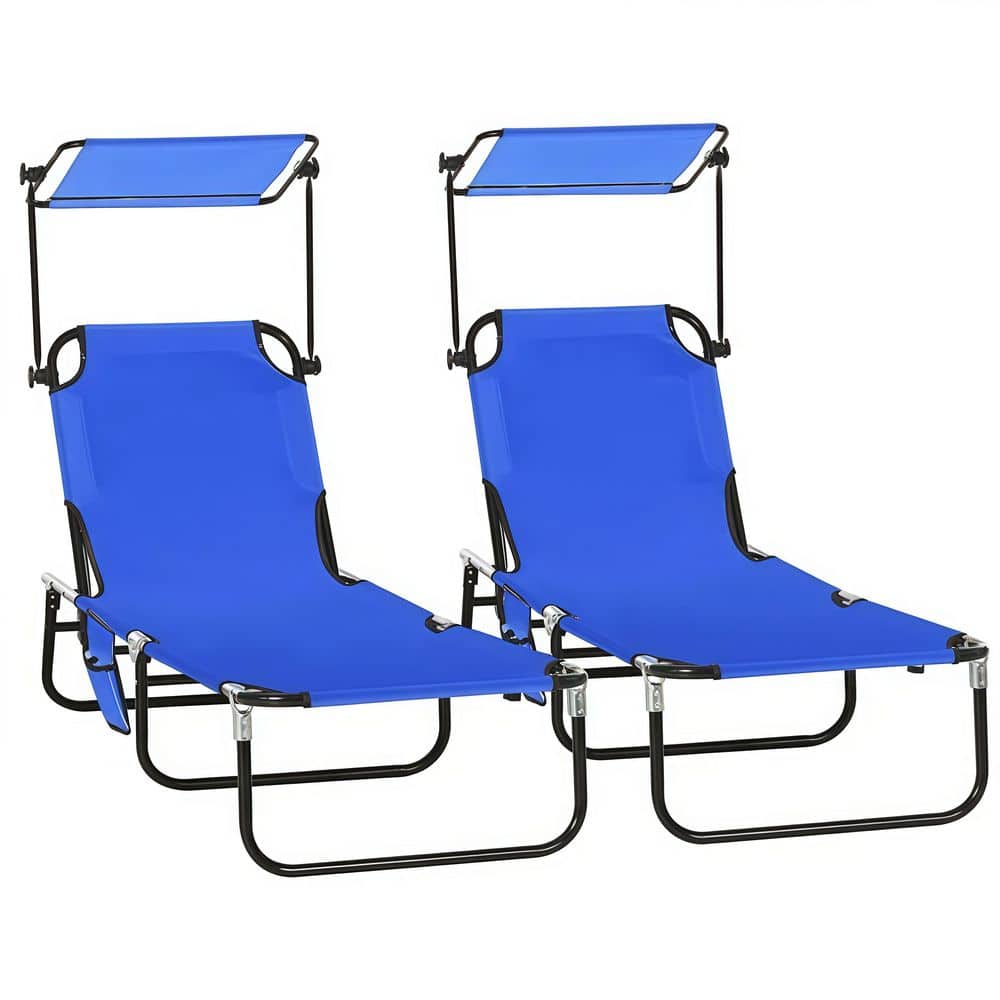 Set of 2 Foldable Outdoor Chaise Lounge Chairs with Adjustable Sunshade, 5-Position Reclining, Blue price history on PriceWatchPro