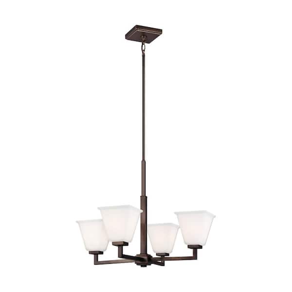 Generation Lighting Ellis Harper 4-Light Brushed Oil Rubbed Bronze Classic Transitional Hanging Chandelier with Etched White Glass Shades
