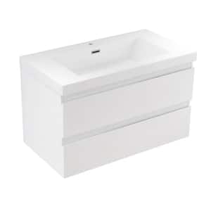 Angela 36 in. W x 19.5 in. D x 22.5 in. H Bath Vanity Side Cabinet in High Gloss White with White Cultured Marble Top
