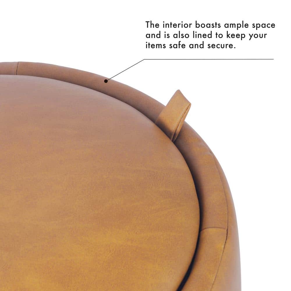 Carmel Faux Leather Tufted Round Storage Ottoman