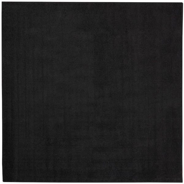 Essentials 5 ft. x 5 ft. Black Square Solid Contemporary Indoor/Outdoor Patio Area Rug