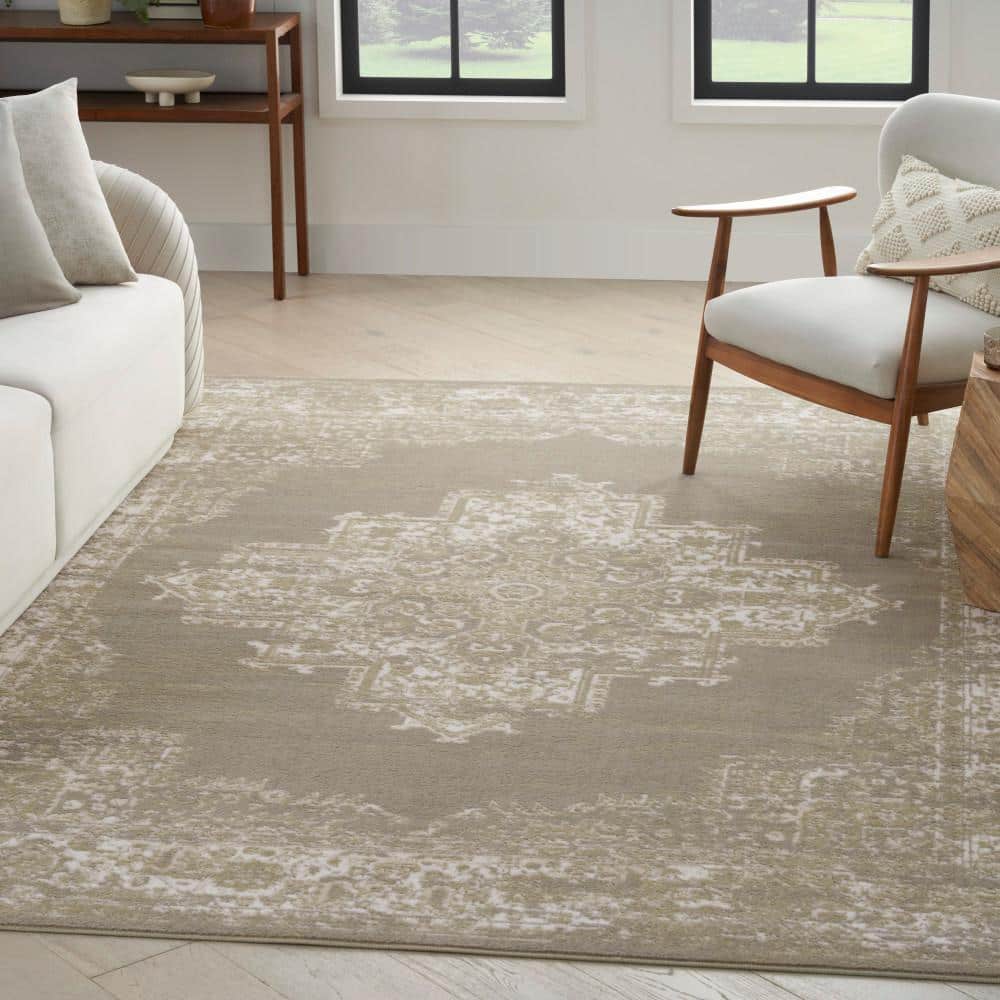 Olive Green Synthetic Medallion Rectangular Area Rug 8' x 10'
