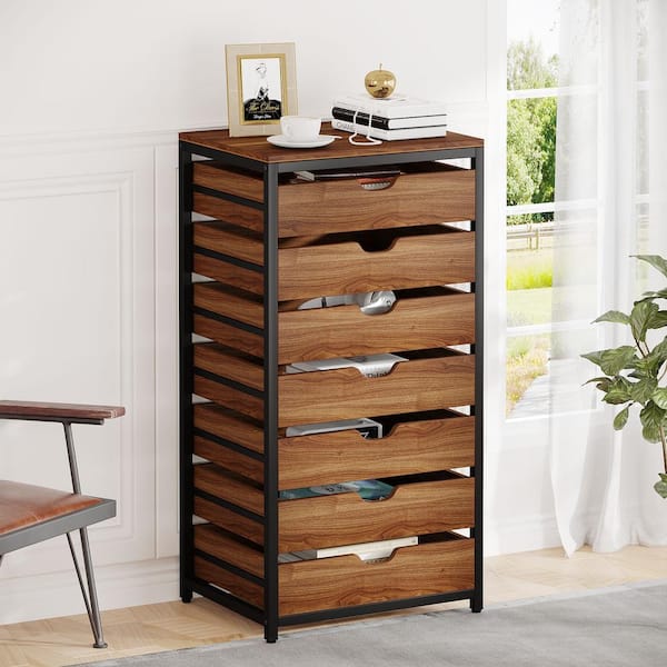 5 Drawers Chest, Wood Storage Dresser with Wheels, Craft Storage Organizer  and Storage Drawer Office Drawer Unit Espresso 