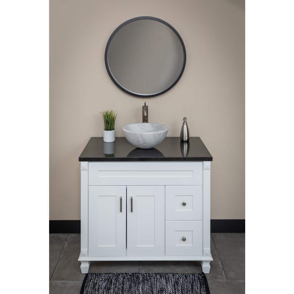 14'' White Marble Circular Vessel Bathroom Sink