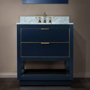 Venice 31 in.W x 22 in.D x 38 in.H Bath Vanity in Navy Blue with Marble Vanity Top in White with White Sink