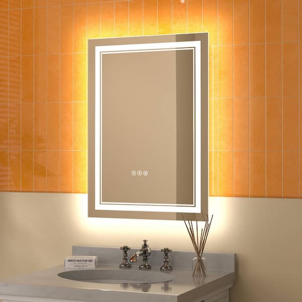 ES-DIY Derrin 20 in. W x 28 in. H Medium Rectangular Frameless Anti-Fog Dimmable LED Wall Bathroom Vanity Mirror in Silver