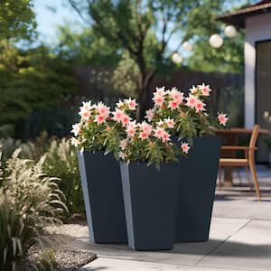 Modern 24.5in., 18.5in., 16in. High Large Tall Tapered Square Granite Gray Outdoor Cement Planter Plant Pots Set of 3