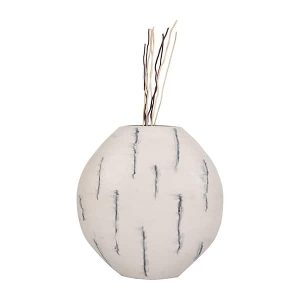 32.75 in. White Metal Decorative Enameled Round Vase