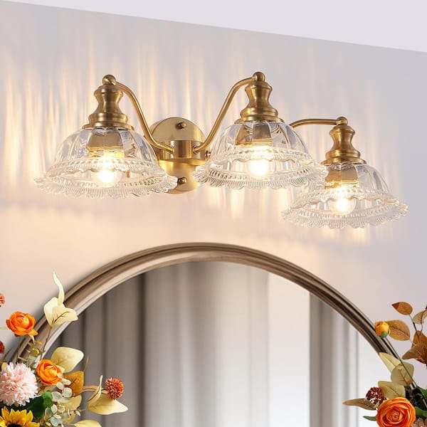 Lasaideal 24 in. 3-Light Gold Classic Traditional Bathroom Vanity Light Fixture with Clear Glass Shades