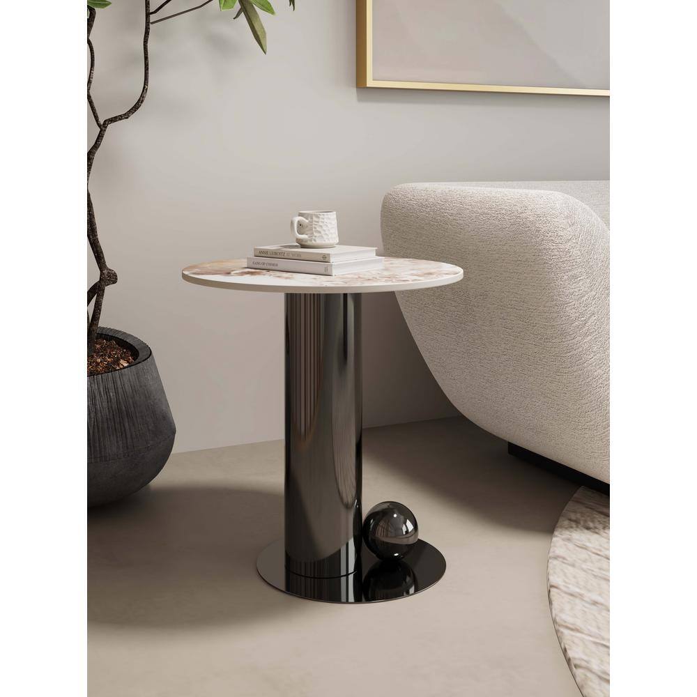Modern Black and White Sintered Stone Round Accent Table