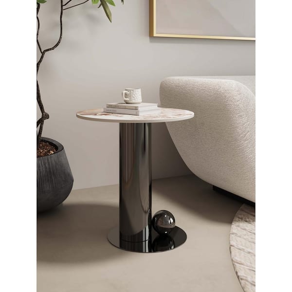 Laurel 19.68 in. Modern Black Round Sintered Stone Top End Table