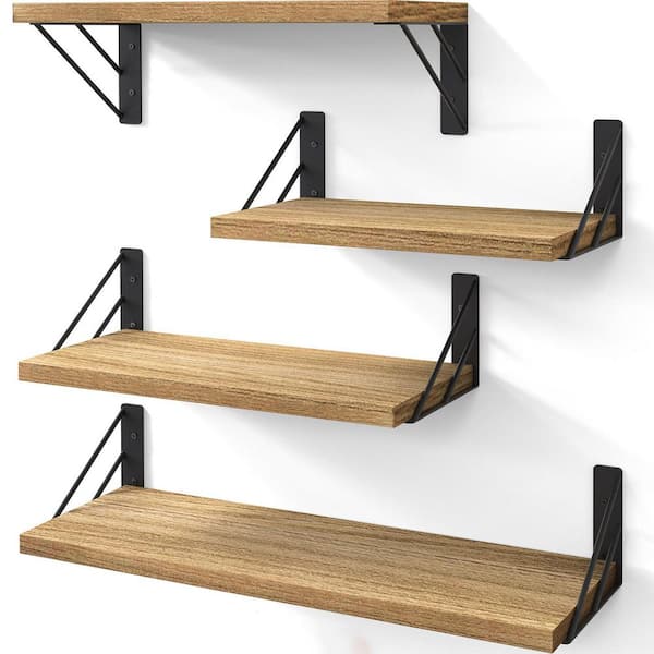 Unbranded 16.5 in. W x 5.5 in. D Carbonized Brown Rustic Wood Decorative Wall Shelf Set of 4
