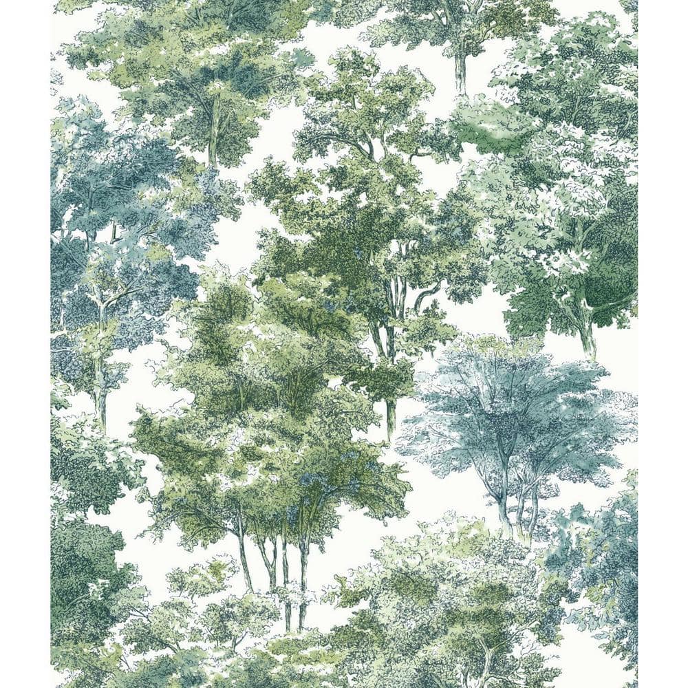 Green and Blue Botanical Forest Peel and Stick Wallpaper