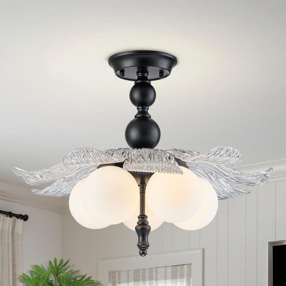 22 in. 5-Light Transitional Matte Black Semi-Flush Mount Ceiling Light with Frosted White Globe Glass Shades for Foyer price history on PriceWatchPro