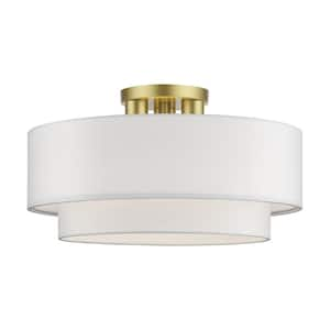 Manorwood 3-Light Solf Gold Semi Flush Mount with Off-White Fabric Shade