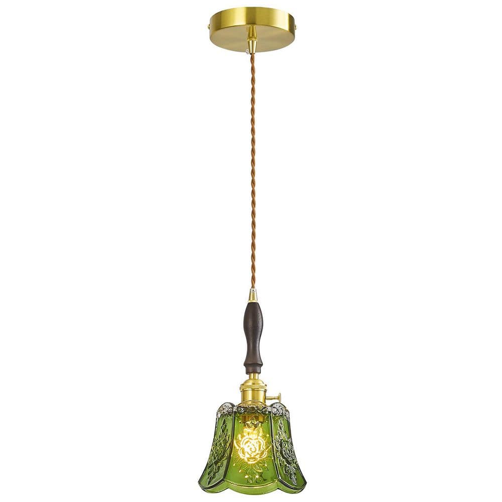 Home Lighting 60W 1-Light Green Vintage Brass Finish Pendant Light Patterned Glass Shade for Kitchen Bedroom price history on PriceWatchPro