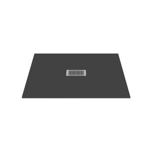48 in. L x 34 in. W x 1.125 in. H Alcove Composite Shower Pan Base with Center Drain in Graphite Sand
