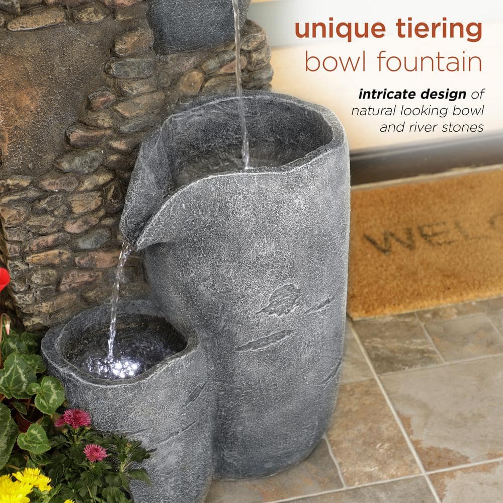 42" Gray Polyresin 4-Tier Outdoor Fountain with LED Lights