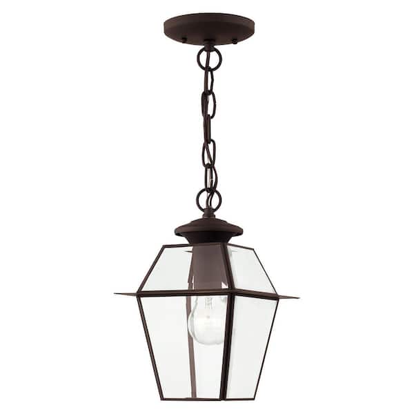 AVIANCE LIGHTING Ainsworth 11.5 in. 1-Light Bronze Dimmable Outdoor Pendant Lgith with Clear Beveled Glass and No Bulbs Included