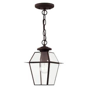 Ainsworth 11.5 in. 1-Light Bronze Dimmable Outdoor Pendant Lgith with Clear Beveled Glass and No Bulbs Included