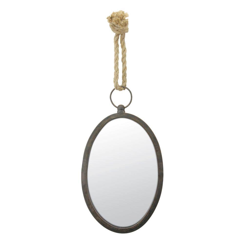 Oval Silver Metal Wall Mirror with Rope Hanging Loop