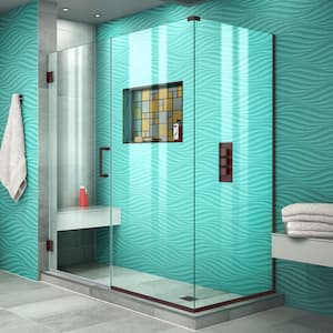 Unidoor Plus 58 in. W x 30-3/8 in. D x 72 in. H Frameless Hinged Shower Enclosure in Oil Rubbed Bronze