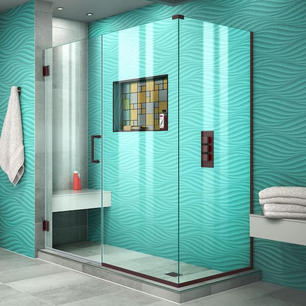 DreamLine Unidoor Plus 59 in. W x 30-3/8 in. D x 72 in. H Frameless Hinged Shower Enclosure in Oil Rubbed Bronze