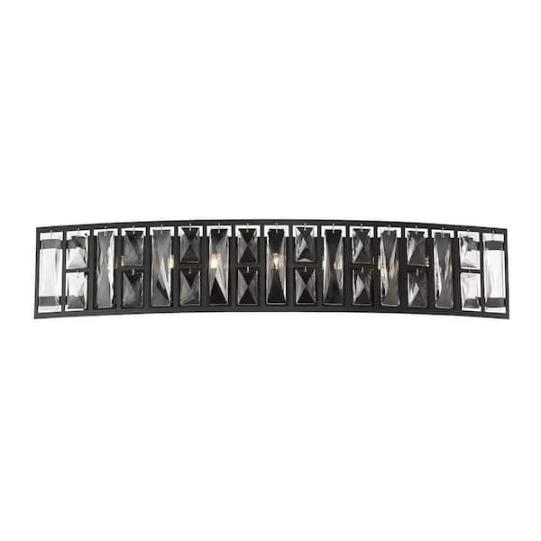 Home Decorators Collection Kristella 29.5 in. 7-Light Matte Black Vanity Light with Clear Crystal Shade