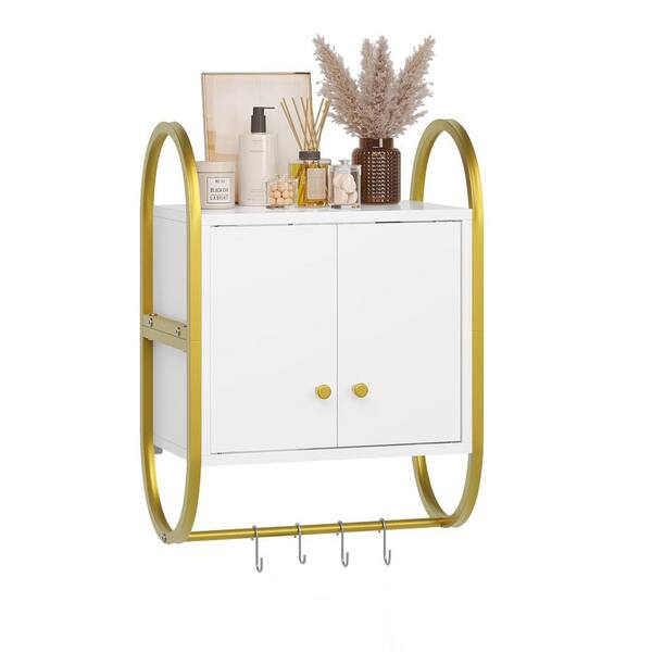 Unbranded Floating Shelves 9.5in D x 16in W x 22in H, White Wall Cabinet with 2 Door and Towel Rack Decorative Wall Shelf
