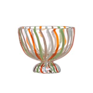 6.75 in. 51.93 fl. oz. Multi-Colored Glass Footed Serving Bowl with Stripes