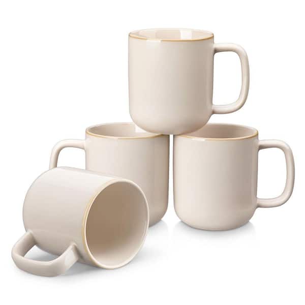 12 oz. Beige Stoneware Mugs (Set of 4) Coffee Mugs with Handle Tea Cups Drinkware Set Microwave and Dishwasher Safe
