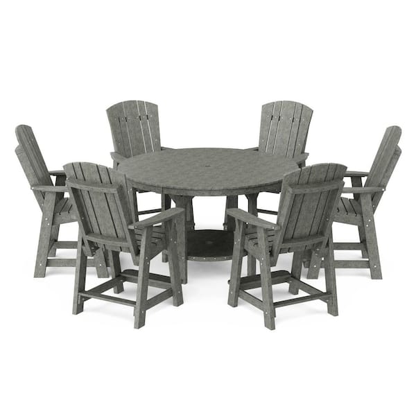 Heritage 7-Piece Dark Gray HDPE Plastic Outdoor Patio 60 in. Counter Set