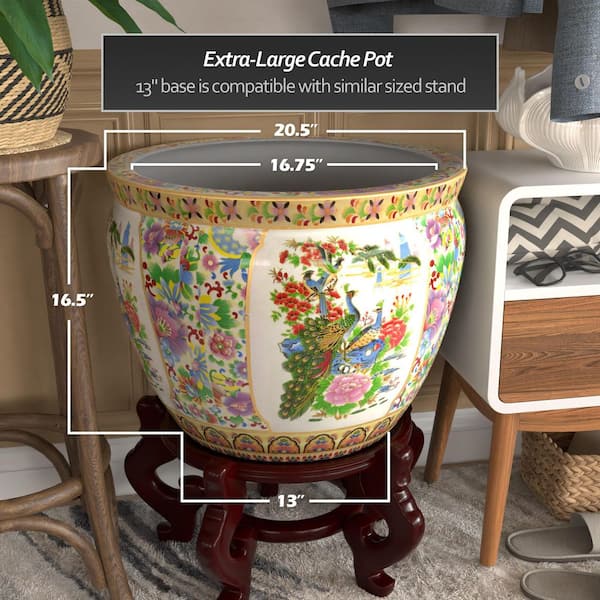 Red Lantern Oriental Furniture 20 in. Satsuma Birds & Flowers