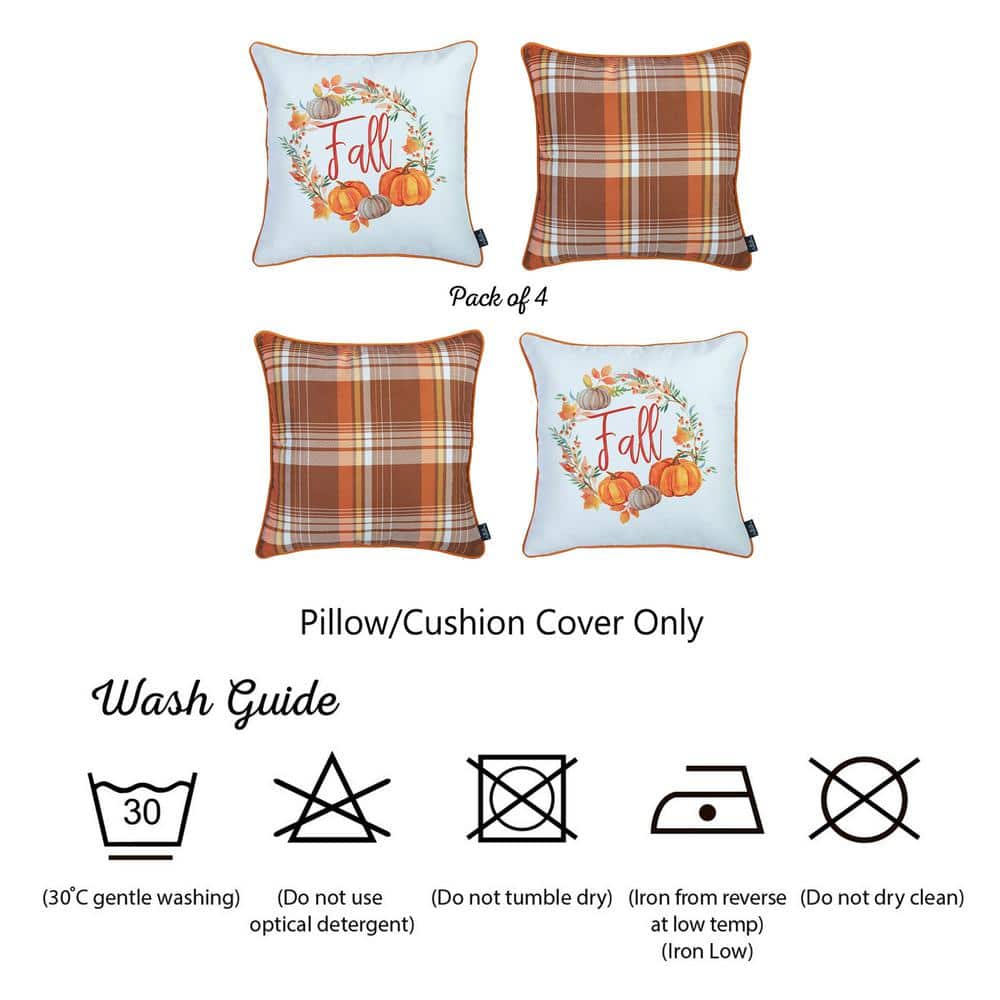 Fall Plaid and Pumpkin Polyester Throw Pillow Covers 18x18 Set of 4