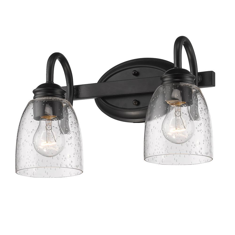 Matte Black and Pewter 2-Light Vanity Fixture with Seeded Glass