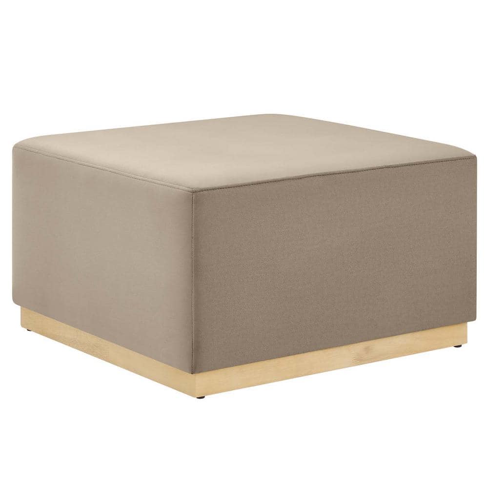 Tilden Taupe Velvet Upholstered Square Ottoman with Rubberwood Base