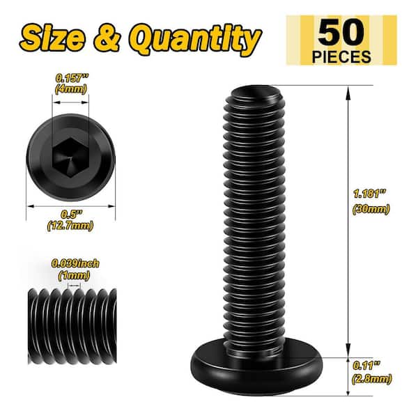 M6 x 30 mm Black Oxide Stainless Steel Hex Socket Cap Head Socket Head Cap Screws (50-Pack)