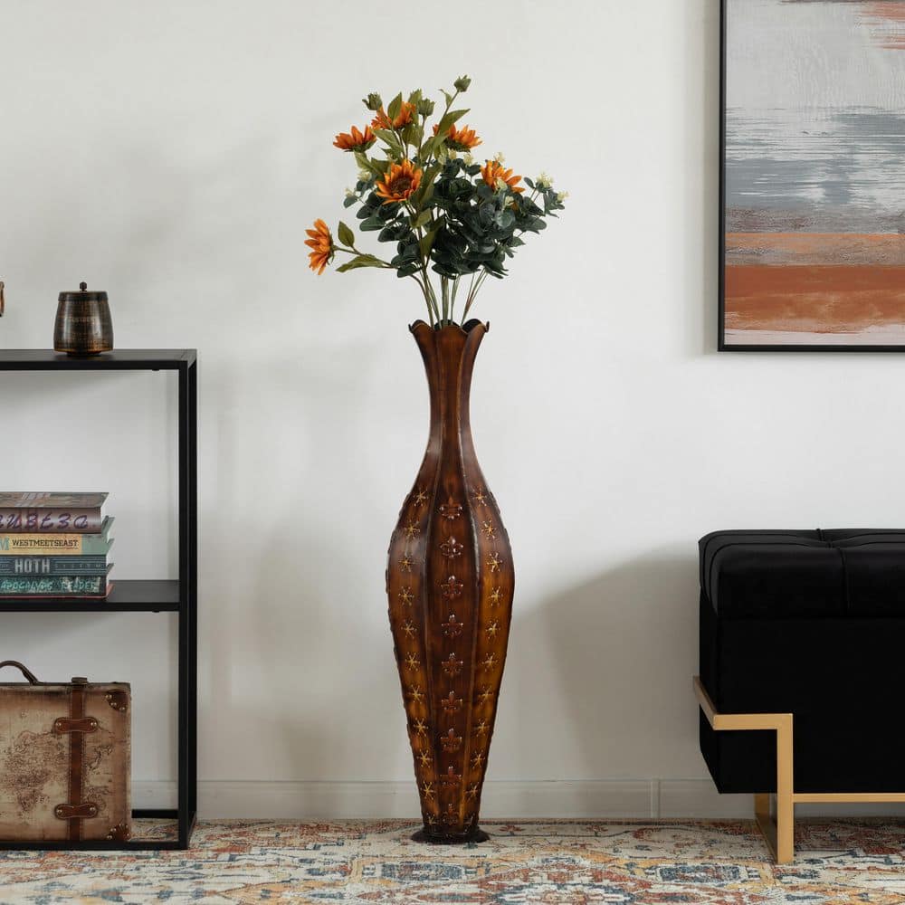 Uniquewise 34 in. Metal Decorative Floor Vase Centerpiece Home Decoration  for Dried Flower and Artificial Floral Arrangements Decor QI004521 - The