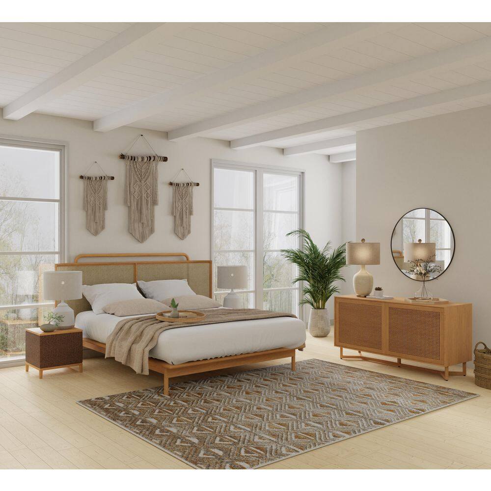 Beige and Yellow Geometric 2' x 3' Synthetic Area Rug
