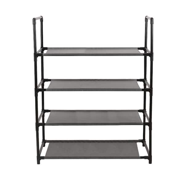 J&V TEXTILES 23 in. H x 29 in. W Space Saving 12-Pair Black Stainless Steel Shoe Rack